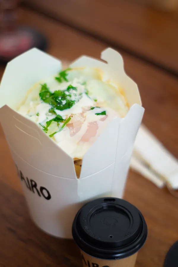 Chilaquiles in box with cream